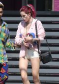 Bella Thorne in Shorts visiting a Studio with new boyfriend Max Ehrich in Hollywood