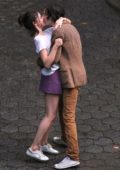 Selena Gomez and Timothee Chalamet spotted during a romantic rainy scene on the set of untitled Woody Allen project in Manhattan's Central Park, New York City