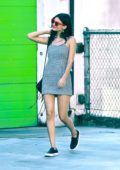 Victoria Justice in a chekered summer dress out in Studio City, Los Angeles