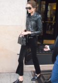 Kaia Gerber is seen in an all black outfit in leaving her hotel in Paris, France