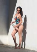 Tania Marie in Versace swimsuit as she shoots for 138 water in Venice beach, Los Angeles
