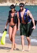 Izabel Goulart wears a green bikini as she goes diving with beau Kevin Trapp in Fernando de Noronha, Brazil
