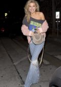 AnnaLynne McCord wears striped bell-bottom pants with a 'Skyscraper' top as she leaves dinner at Craig's in West Hollywood, Los Angeles