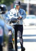 Vanessa Hudgens seen out in denim jacket and leggings with a hat as she leaves her Pilates class in Los Angeles