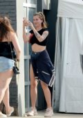 Ireland Baldwin and Corey Harper shares a kiss after Corey's performance at the Abbot Kinney Festival in Venice, California