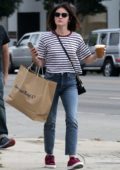 Lucy Hale wore striped tee and jeans while out shopping with friends in Los Angeles