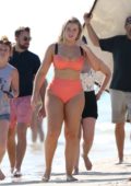 Iskra Lawrence spotted in an orange bikini during a beach photo shoot for Aerie in Miami Beach, Florida - Set 07