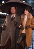 Michelle Dockery and Matthew McConaughey spotted while filming scenes for their upcoming movie 'Toff guys' in Southbank, London, UK