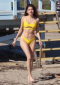 Blanca Blanco hits the beach in a yellow bikini in Malibu, California