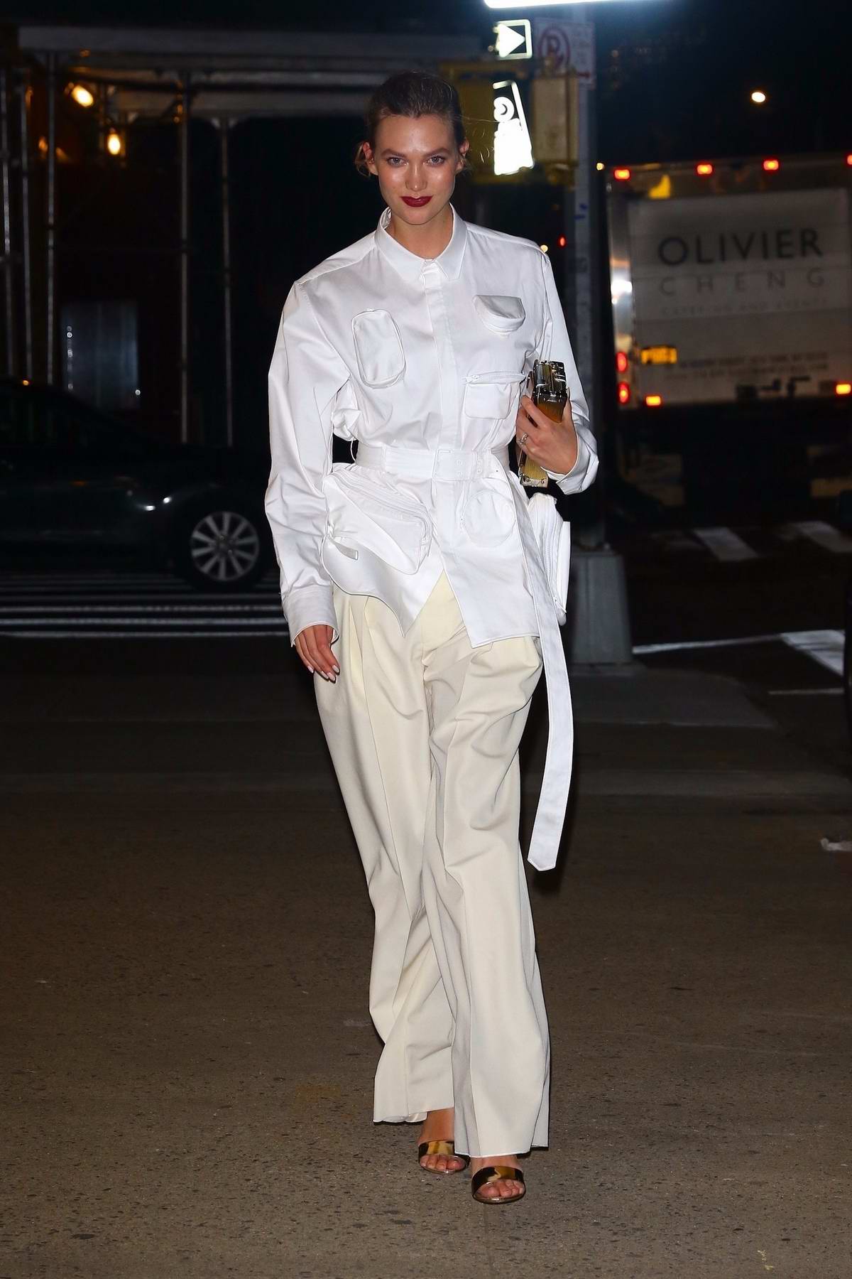 Karlie Kloss seen wearing all white as she leaves the Chrome