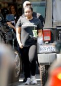 Demi Lovato spotted in a dark grey tee and black leggings as she grabs some juice after her workout in Los Angeles