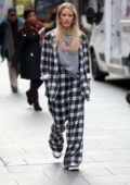 Ellie Goulding dons monochrome plaid as she arrives at Global Radio Studios in London, UK