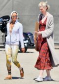 Michelle Rodriguez and Elizabeth Debicki shops for fresh produce at the farmer's market in Los Angeles