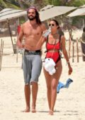 Lais Ribeiro spotted in a red bikini while enjoying a walk on the beach with Joakim Noah in Tulum, Mexico