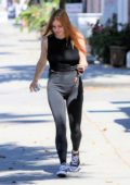 Ariel Winter sports a black tank top and leggings while visiting a studio in Los Angeles