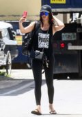 Adriana Lima wears a Puma tank top and and leggings as she leaves the gym in Miami Beach, Florida
