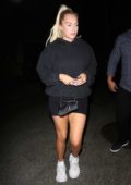 Anastasia Karanikolaou sports a hoodie and short shorts as she arrives at The Nice Guy in West Hollywood, Los Angeles