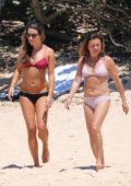 Lea Michele sports a red and black bikini as she goes for a swim with her mom in Hawaii