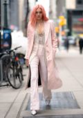 Charlotte Lawrence looks stunning in a light pink ensemble as she steps out in New York City