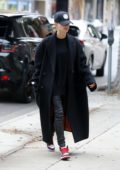 Hailey Bieber dons all black while visiting a hair salon in Los Angeles