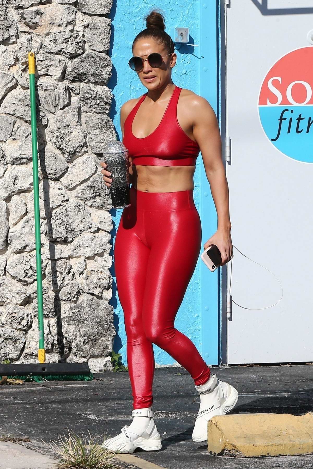 Jennifer Lopez Looks Fab In A Bright Red Workout Top And L