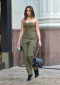 Olivia Culpo looks chic in an olive green jumpsuit while out shopping in Beverly Hills, Los Angeles