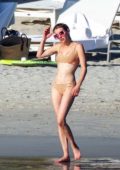 Emma Roberts wears a striped bikini as she hits the beach with friends in Punta Mita, Mexico