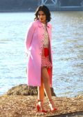 Lucy Hale seen filming a riverside scene on the 'Katy Keene' set in New York