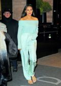 Shay Mitchell glows in tiffany blue outfit as she steps out of a Pampers Q&A in New York City