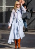 Elle Fanning seen wearing a pastel blue dress as she arrives at 'Jimmy Kimmel Live' in Hollywood, California