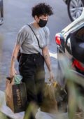 Halsey seen wearing a black mask while shopping groceries at Erewhon Market in Los Angeles