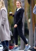 Jennifer Garner enjoys her morning coffee while chatting with friends in Santa Monica, California