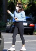 Katharine McPhee looks great in a blue top and black leggings as she steps out with David Foster in Los Angeles