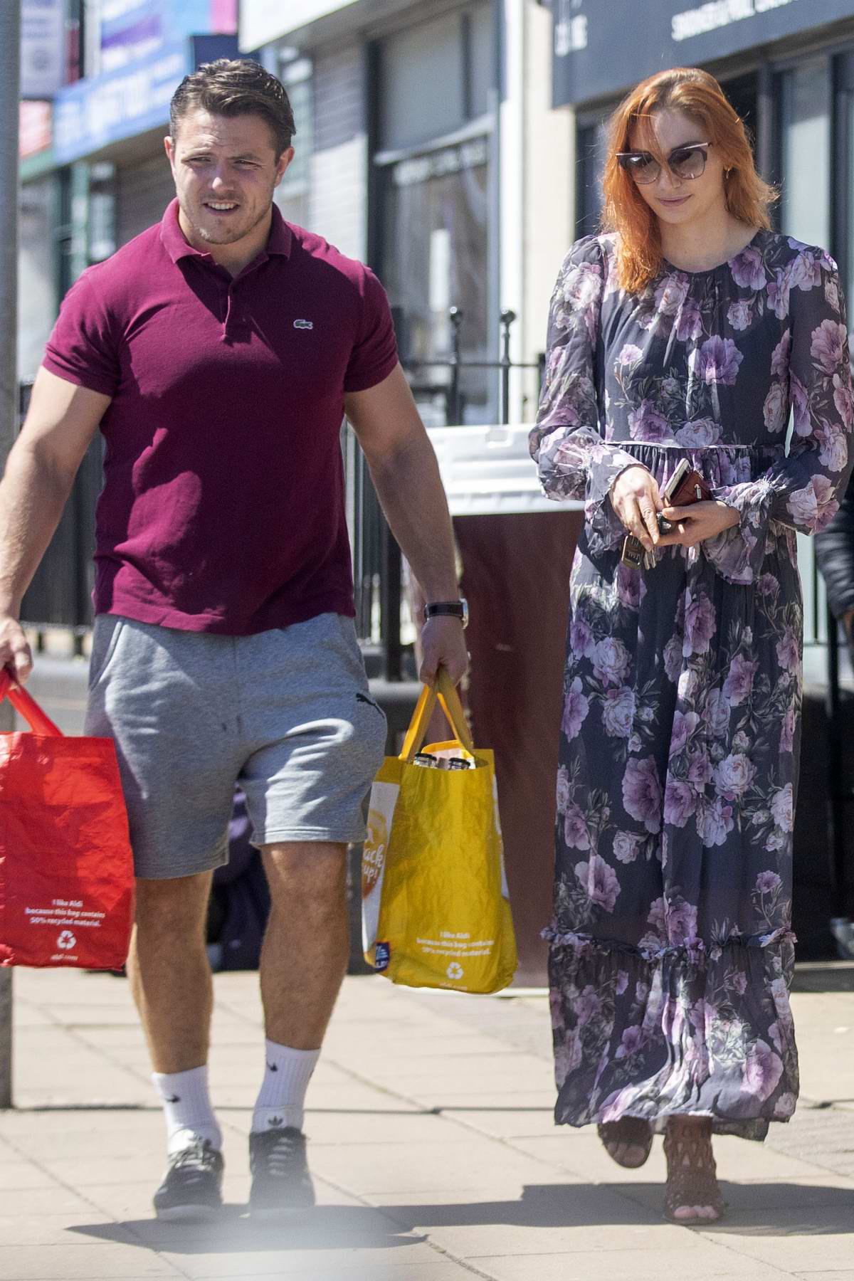 Eleanor Tomlinson steps out for some shopping with new boyfriend Will Owen at a local Co-op in Coventry, UK