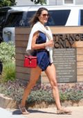 Alessandra Ambrosio stuns in a blue romper while celebrating 4th of July with friends at SoHo House in Malibu, California