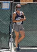 Jennifer Garner sports a tank top and shorts while checking out the progress on her new mansion in Brentwood, California