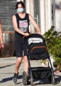 Krysten Ritter pushes an empty stroller to a local Cannabis Dispensary in Studio City, California
