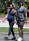 Lea Michele wears tank top and leggings while out for a walk with husband Zandy Reich in Santa Monica, California