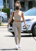 Vanessa Hudgens displays her fit physique in matching crop top and leggings as she hits the gym in West Hollywood, California