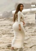 Kim Kardashian, Khloé Kardashian and Scott Disick seen filming for KUWTK on the beach in Malibu, California