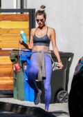 Alessandra Ambrosio displays her perfect figure in a sports bra and leggings while leaving a Pilates studio in West Hollywood, California