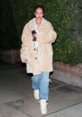 Rihanna looks cozy in a fur coat as she exits Giorgio Baldi after dinner in Santa Monica, California