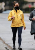 Jennifer Garner sports a yellow jacket with leggings as she steps out for coffee with a friend in Brentwood, California