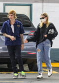 Hailey and Justin Bieber hold hands while out running a few errands in Beverly Hills, California