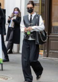 Bella Hadid leaves her hotel and grabs a green juice from Starbucks before heading out in Paris, France