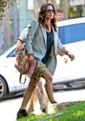Elsa Pataky steps out wearing leopard print athletic shorts in Sydney, Australia