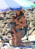 Leighton Meester and Adam Brody enjoy a day with their kids at the beach in Malibu, California