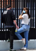 Jennifer Garner and Ben Affleck have a chat outside of a swimming course in Brentwood, California