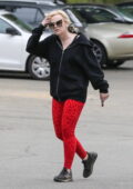 Rebel Wilson stands out in bright red leggings as she goes for a hike at Griffith Park in Los Feliz, California