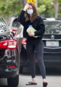 Mia Goth wears a black teddy jacket and leggings as she arrives at Shia LaBeouf's house in Pasadena, California